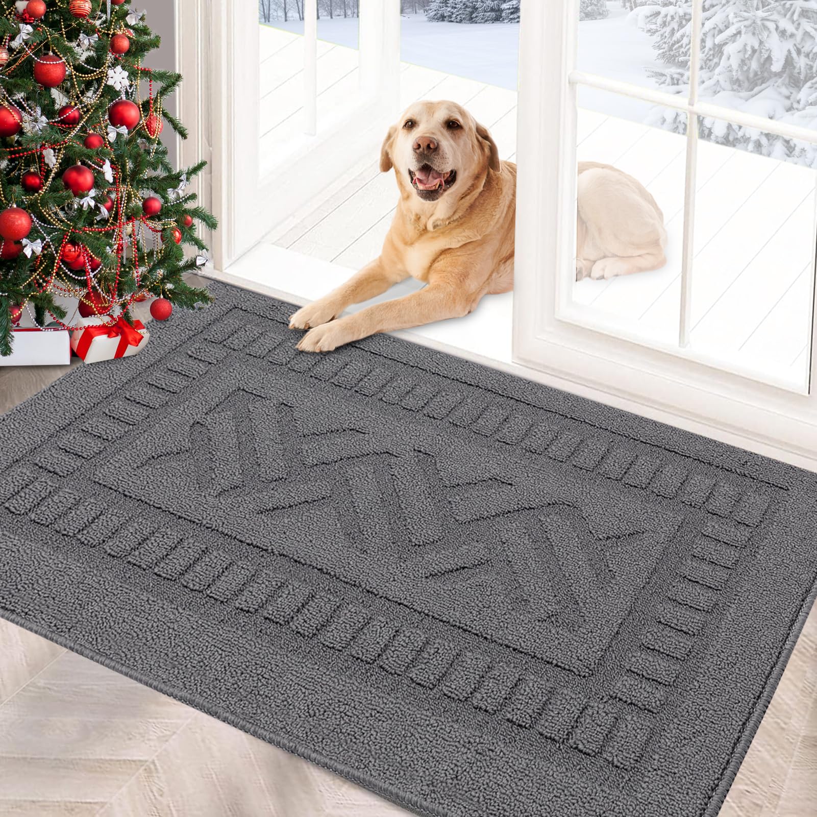 Foneyi Indoor Doormat, Front Back Door Mat Rubber Backing Non Slip Door Mats, 32'X40' Low-Profile Absorbent Resist Dirt Entryw